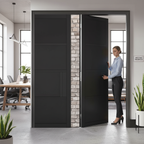 Premium 4 Panel Double Pocket Door System with Galvanised Steel Frame and Adjustable Jambs for Seamless Installation