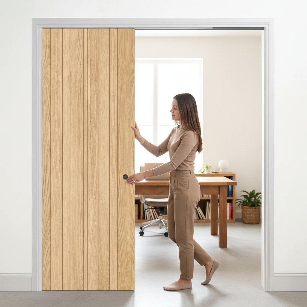 Premium Telescopic Pocket Door System with Wooden Jamb Kit and Anti-Warp Profile for Modern Interiors
