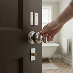 Premium Mushroom Mortice Bathroom Door Knob Set with Polished Chrome Finish, Complete Locking Mechanism, and 10-Year Guarantee