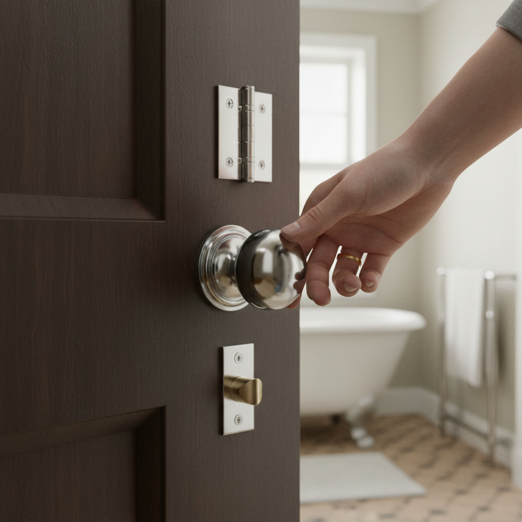Premium Mushroom Mortice Bathroom Door Knob Set with Polished Chrome Finish, Complete Locking Mechanism, and 10-Year Guarantee