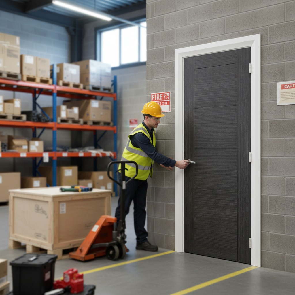 Premium Dark Grey Ash Fire Door with Solid Core and Modern Design - High-Quality Professional Grade for Industrial and Commercial Applications