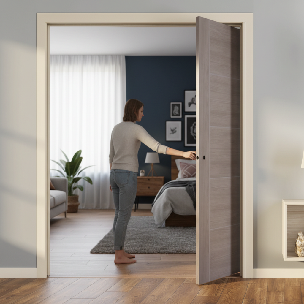 Premium Light Grey Laminate Double Pocket Door Set with Galvanised Steel Frame and 35mm Thickness for Modern Interiors