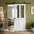 Internal Sliding Door White Primed 2 Panel 2 Light Clear Bevelled Glass