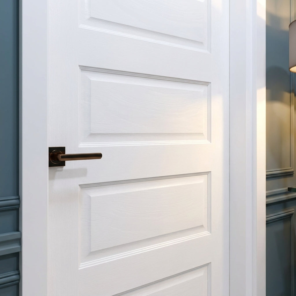 FD30 Rated White Internal Fire Door with 5 Panels and Primed Finish - detail view