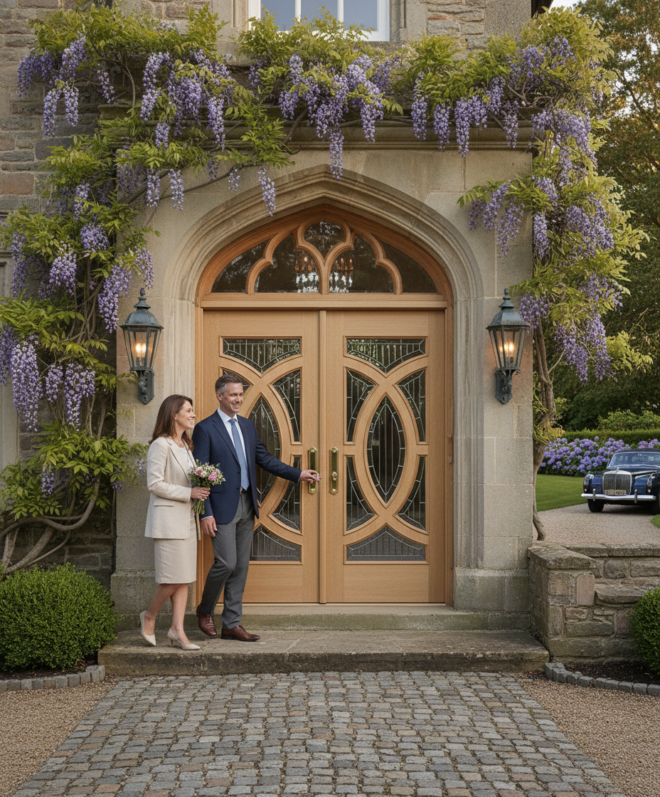 Premium Oak Grand Entrance Doors with Custom Frame Options and Dimensions - High-Quality Professional Grade for Industrial and Commercial Applications