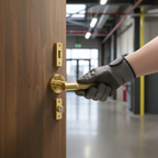 Premium Fire Rated Door Handle Set with Knurled Round Rose and Satin Brass Finish for Enhanced Safety and Style - Image 2