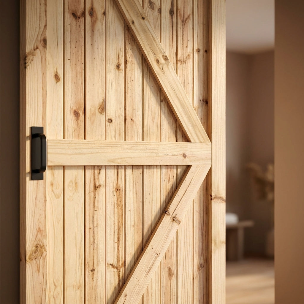 Internal Sliding Barn Door Unfinished Knotty Pine Solid Core - detail view