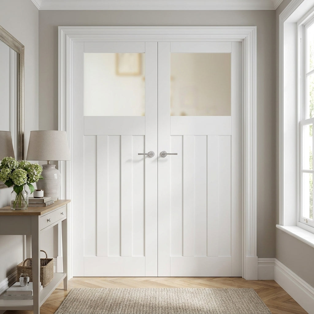 Internal 1930's French Door with 1 Light Obscure Glass, White Primed Finish