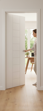 Premium Contemporary White Internal Door with Horizontal and Vertical Grain Panels for Modern Home Design