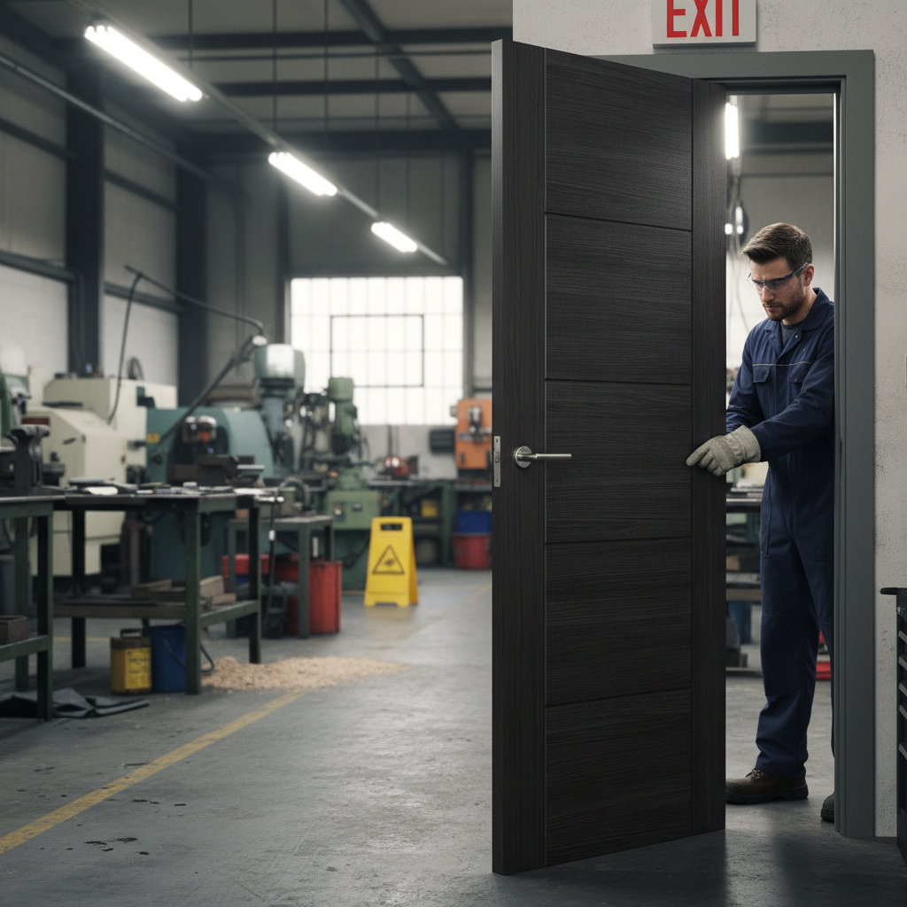 Premium Dark Grey Laminate Fire Door with 5 Panel Design, Semi Solid Core Construction for Modern Home Interiors