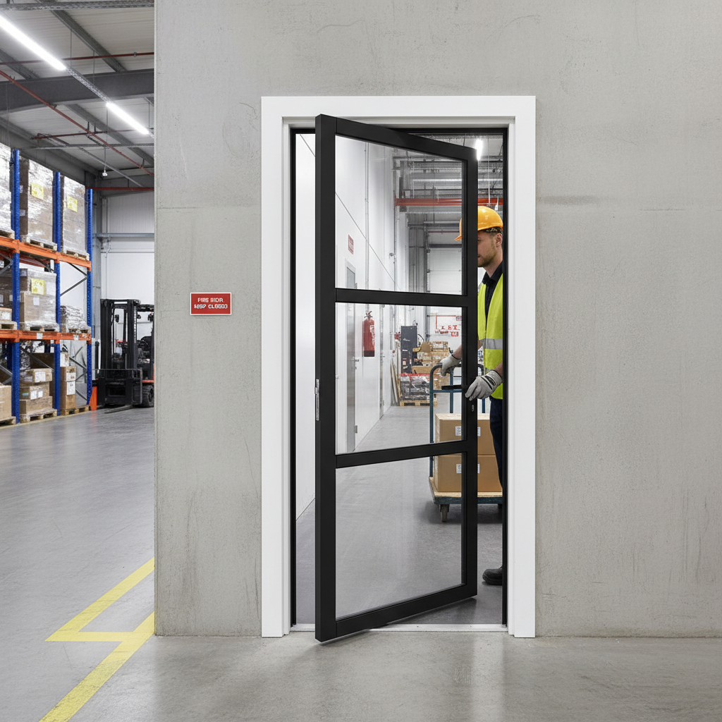 Premium Custom Made Industrial Style 3L Fire Door with 30-Minute Fire Rating and Clear Glass