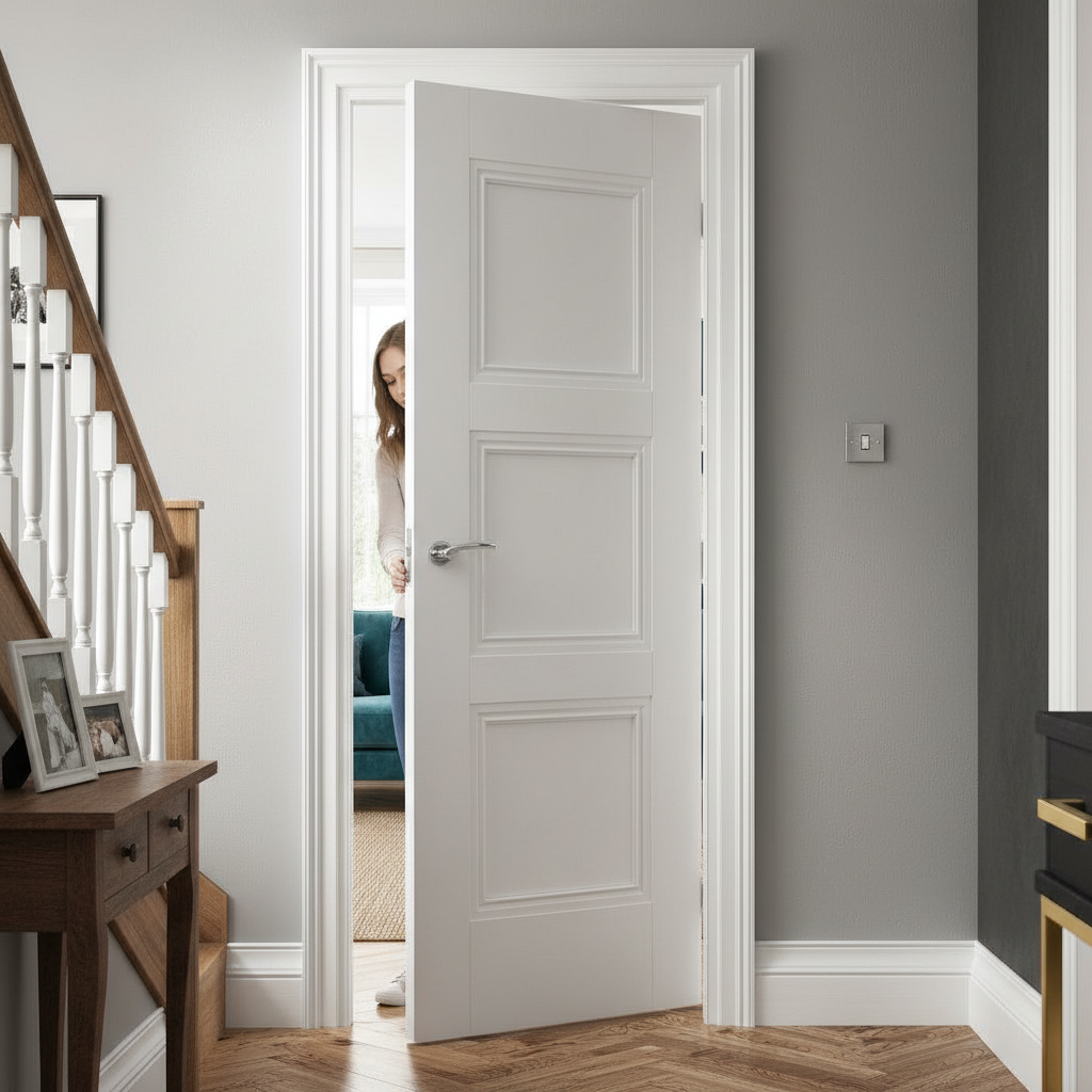 Premium Three Panel Internal Door with Decorative Mouldings, Solid Core Construction and Fire Door Options Available