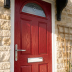 Composite Front Door Set with Toughened Glass, Fully Finished, Red - detail view