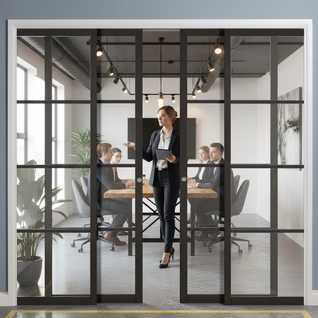 Premium Clear Glazed 4 Door Telescopic Pocket Door System for Elegant Spaces - High-Quality Professional Grade for Industrial and Commercial Applic...