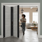 Premium Light Grey Ash Room Divider with Dark Grey Edge - Flexible Bifold Doors with Top Hung System for Seamless Installation