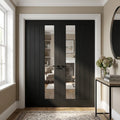 Internal Black French Door with Fully Finished Oak and Offset Clear Glass