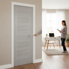 Premium White Grey Laminate Interior Door with Contemporary Palermo Design, Semi-Solid Construction and Low Maintenance Finish