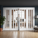 Premium Internal Room Divider Set with Clear Glass Panels - Four White Primed Doors for Stylish Living Space Partitioning