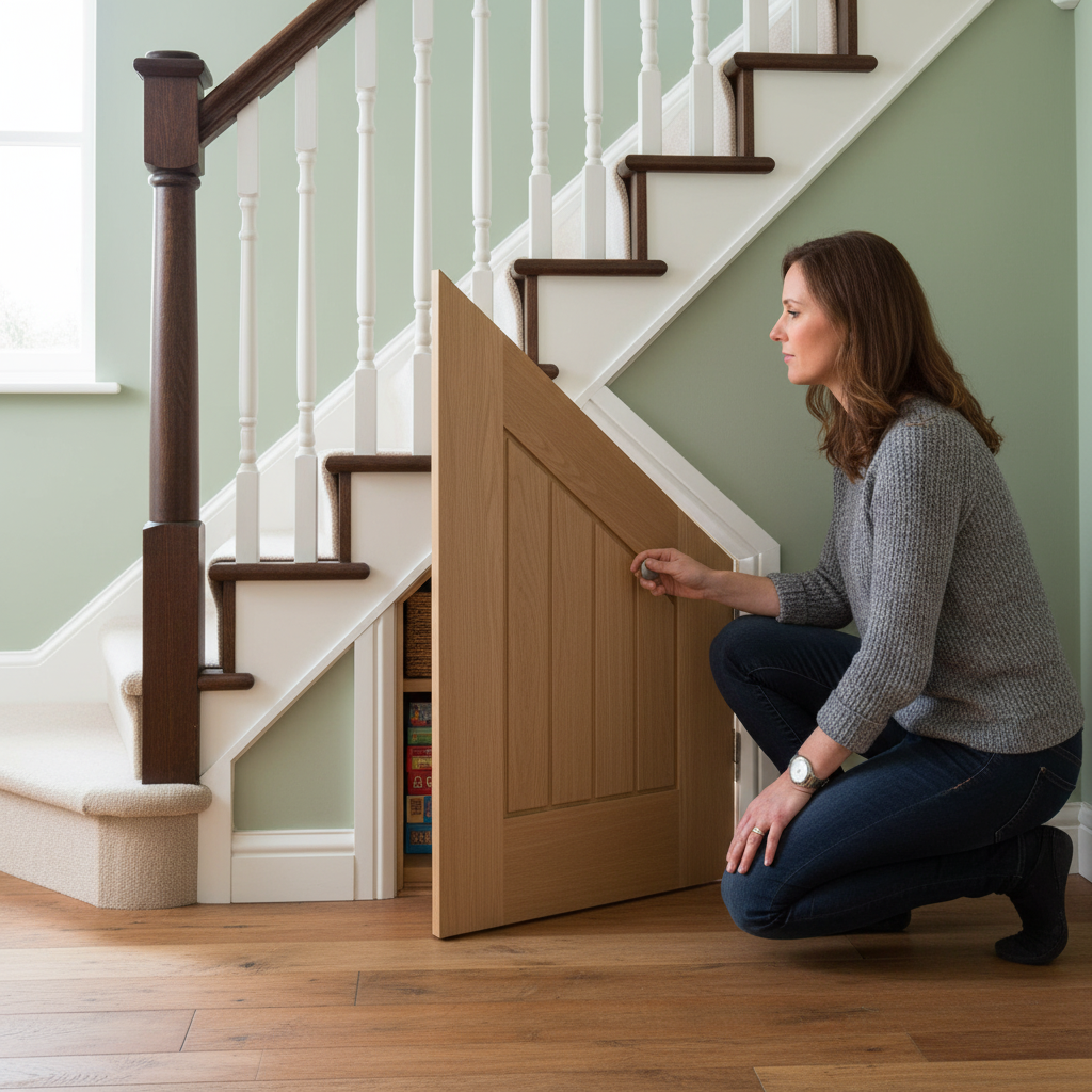 Premium Unfinished Oak Angled Under-Stair Cupboard Door - Customizable Fit for Angled Openings