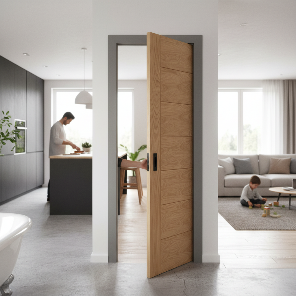 Premium Fully Finished Internal Pocket Door Set with Rich Oak Finish for Space-Saving Solutions in Modern and Traditional Interiors - Image 2