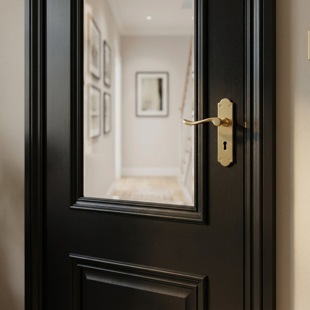 Internal Fully Finished Jet Black 2 Panel Door with Clear Glass - detail view