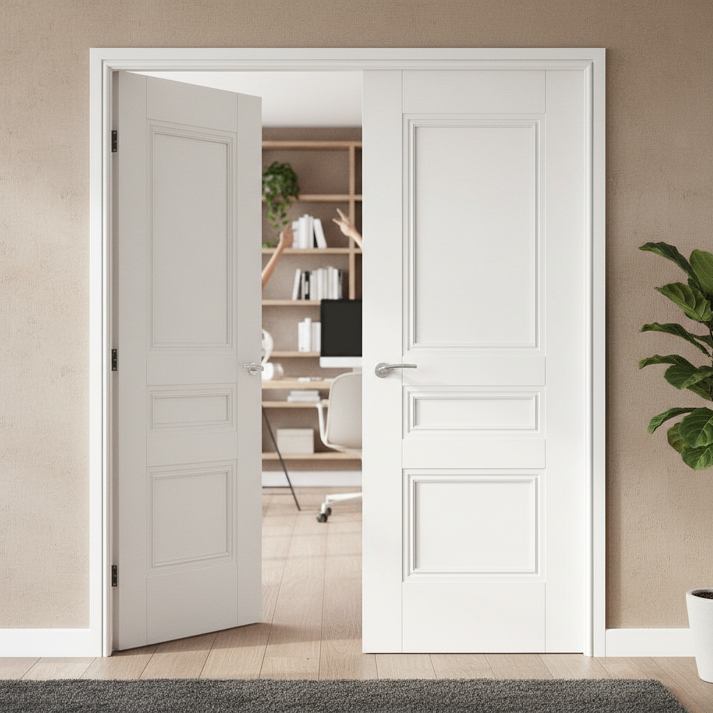 Premium Internal Door Pair with Decorative Mouldings - Elegant White Primed Finish and Solid Core Construction