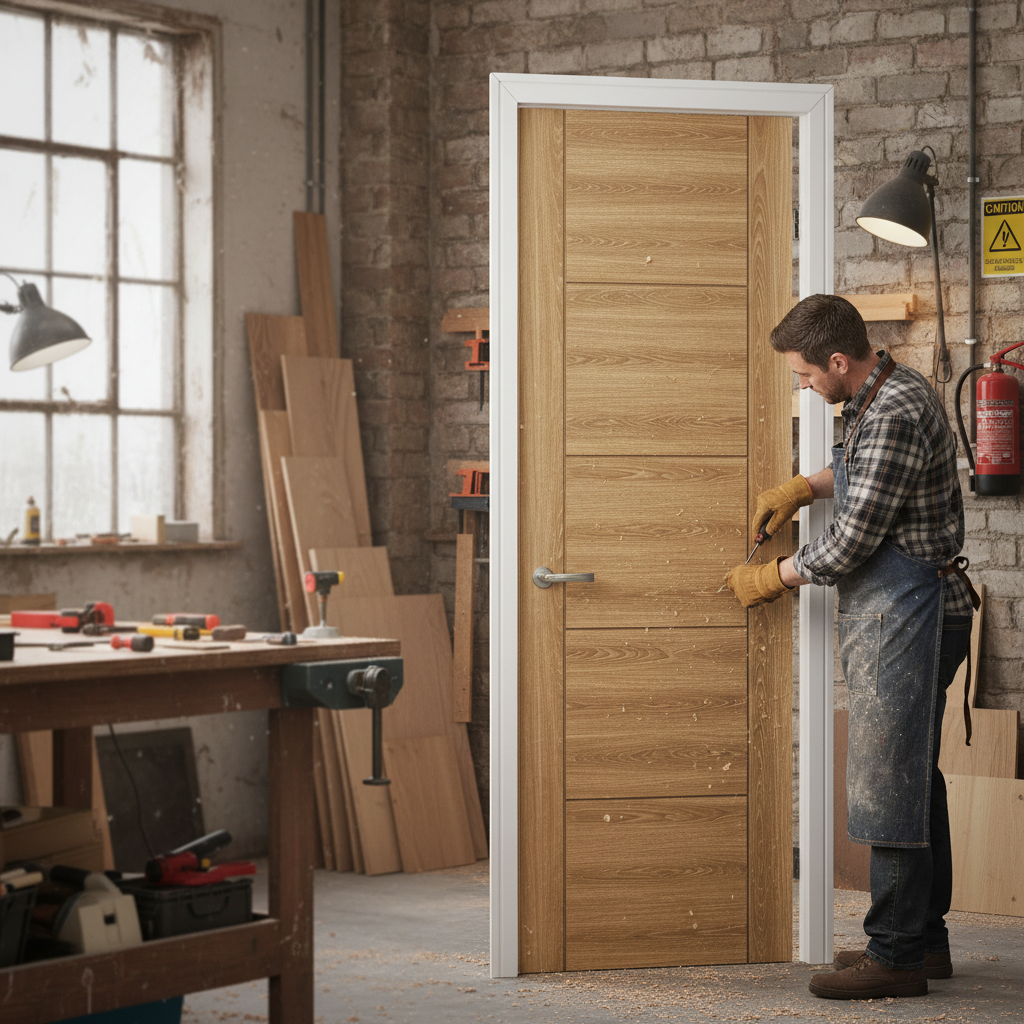 Premium Oak Laminate Fire Door with Aesthetic Design for Modern Interiors - High-Quality Professional Grade for Industrial and Commercial Applications