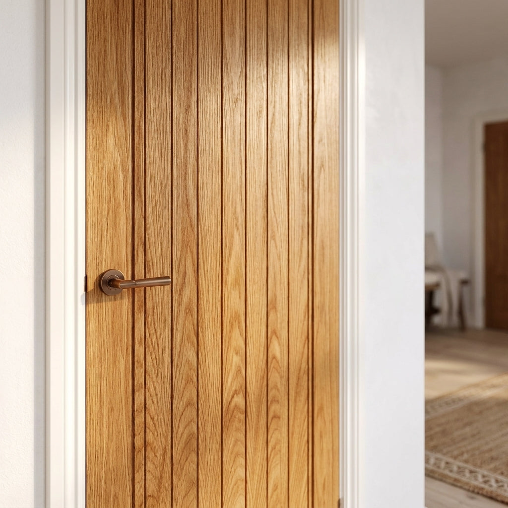 FD30 Fire Rated Oak Internal Door with Solid Engineered Core, Fully Finished - detail view