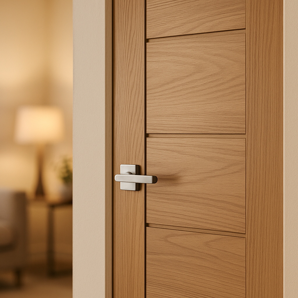 FD30 Fire Door in Unfinished Oak, Made-to-Measure Parma Style - detail view