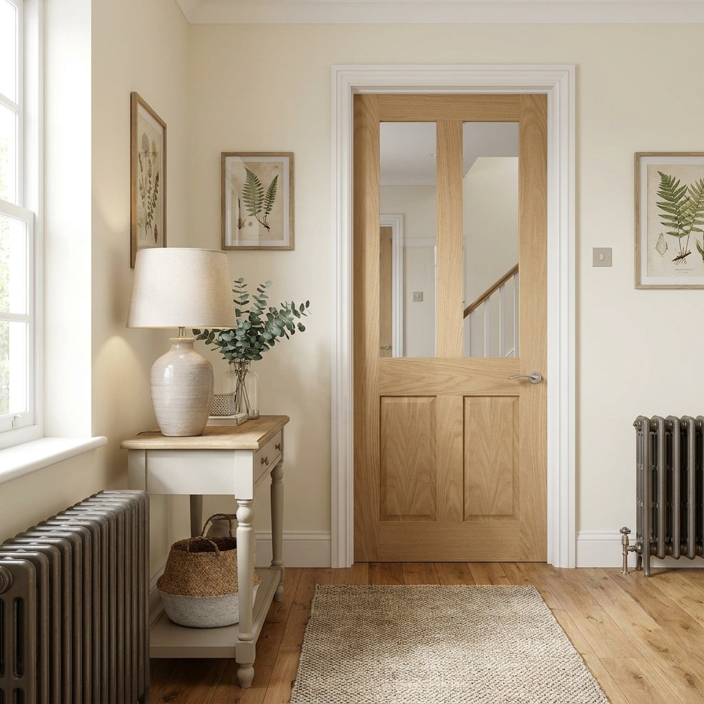 Unfinished Victorian Shaker 2 Panel Internal Oak Door with Clear Glass