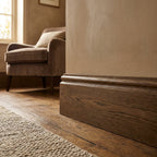 Laminate Skirting Board Medium Oak 2400mm x 15mm x 63-116mm - detail view