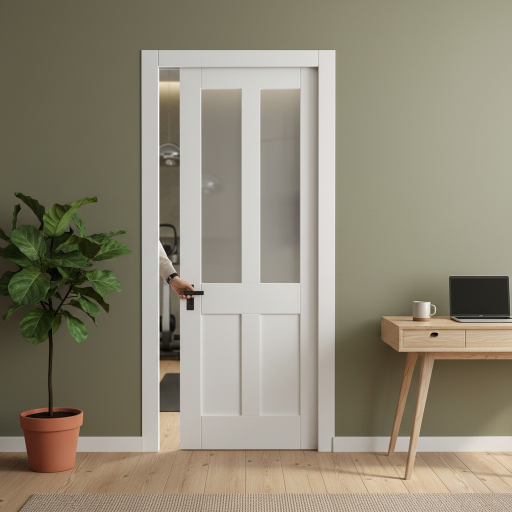 Premium Victorian Style Pocket Door Set with Obscure Glass Panels for Enhanced Privacy and Space-Saving Design