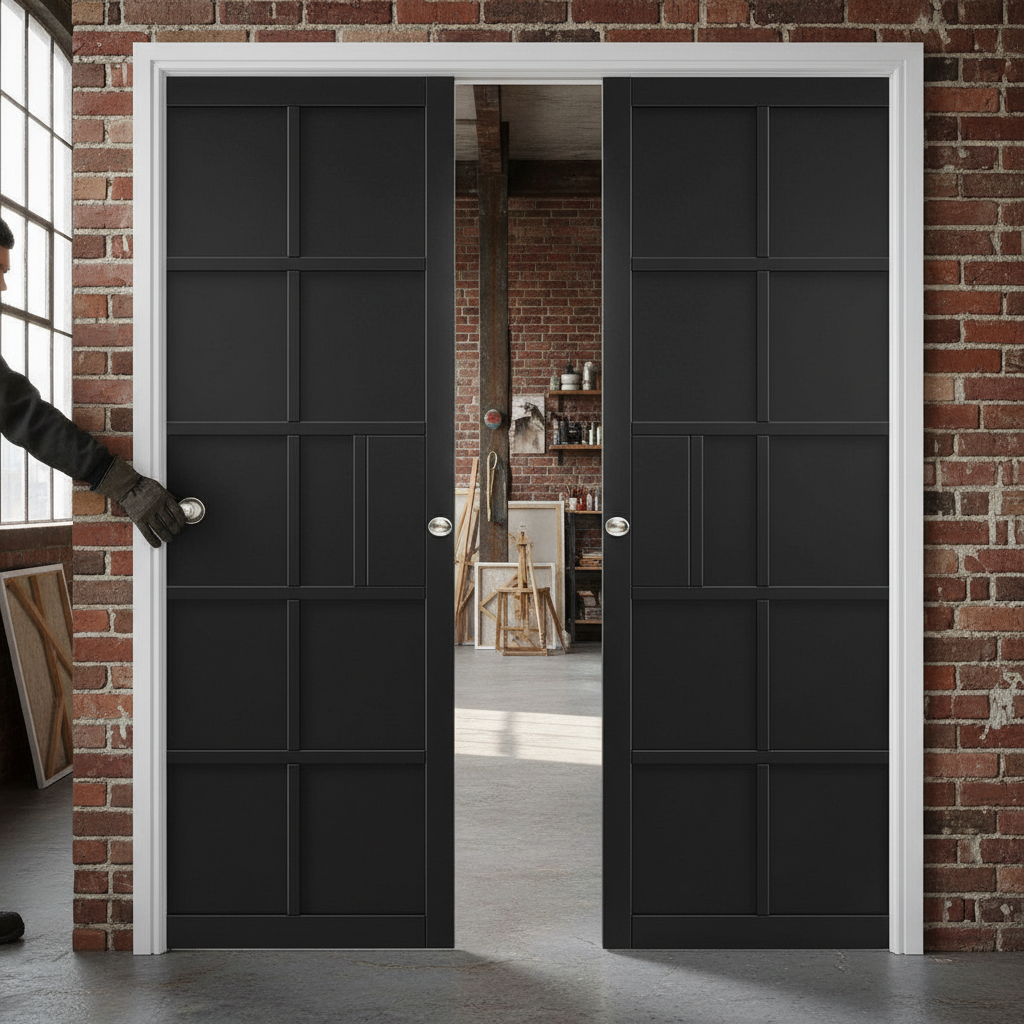 Premium Double Pocket Door Set with Galvanized Steel Frame and Adjustable Jamb Options for Seamless Installation