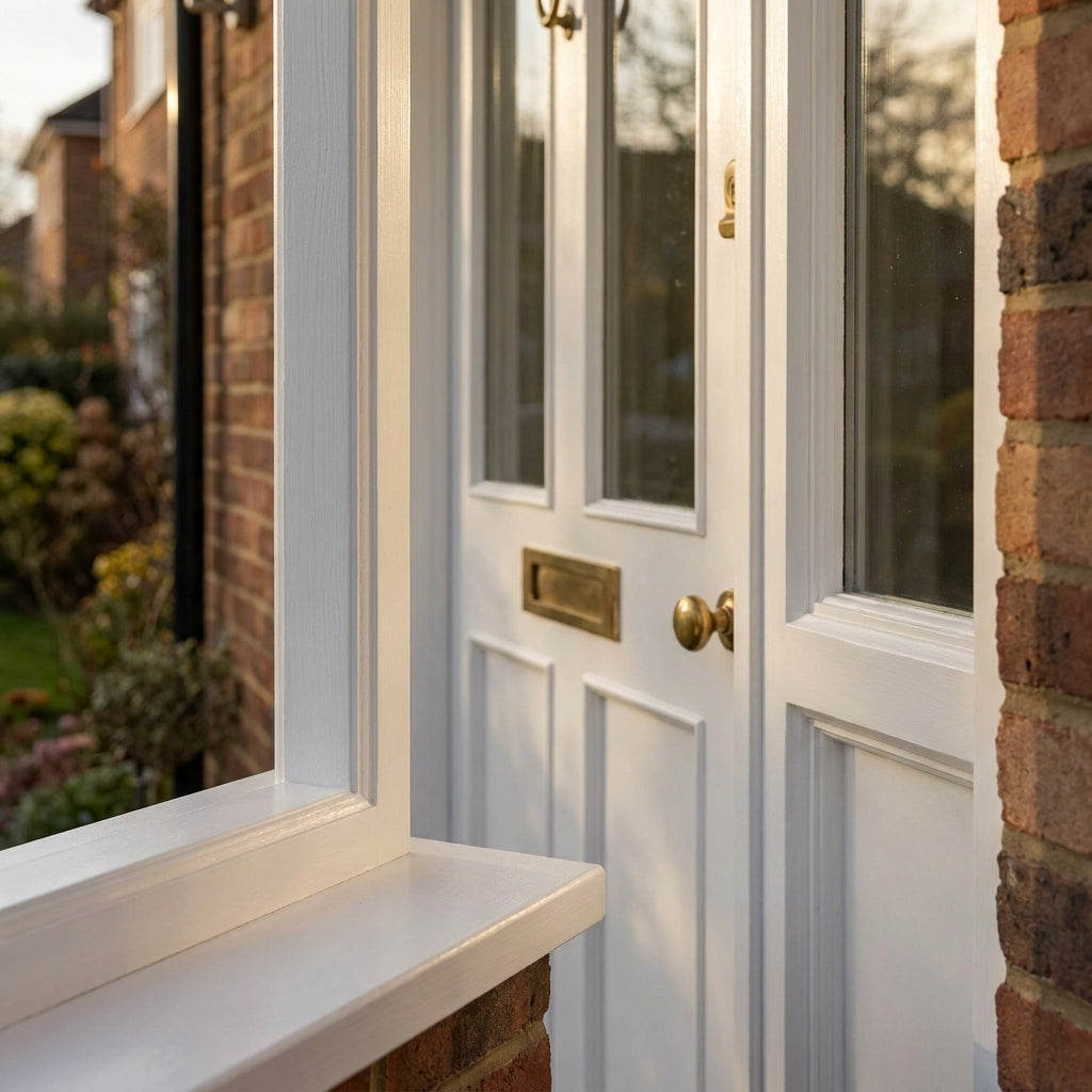 White Primed Hardwood External Door Frame and Cill - detail view