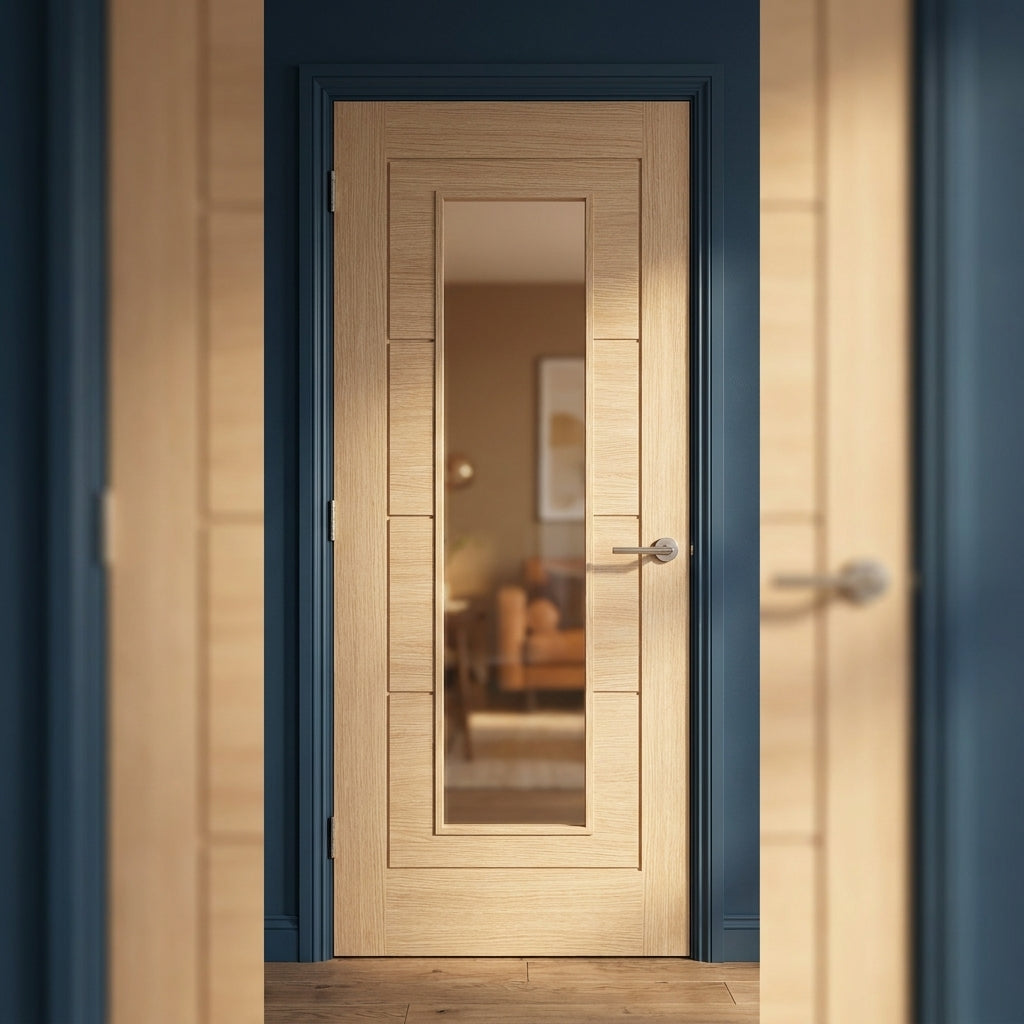 Ivory Internal Door with Clear Glass, Fully Finished, Laminate, Solid Core - detail view