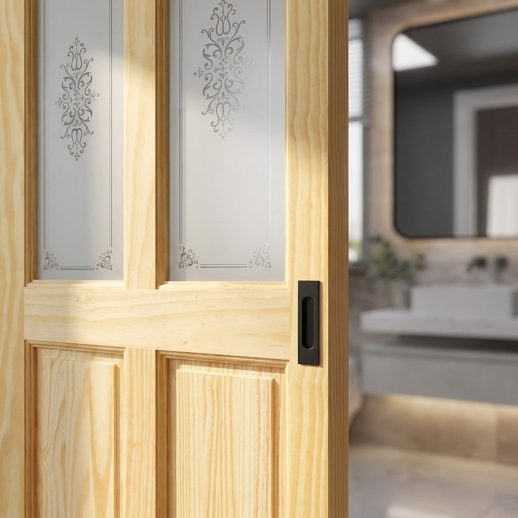 Internal Sliding Door with Campion Glass, Clear Pine, Unfinished, 2 Panel, 2 Light - detail view