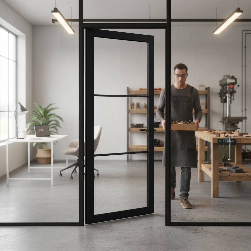 Premium Internal Primed Industrial Lifestyle Door with 3 Clear Glass Panes, Ideal for Modern Interiors
