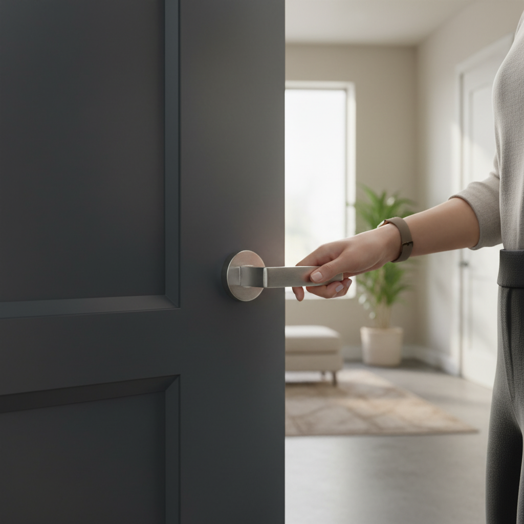 Satin Chrome Round Lever Door Handle with Innovative Ecotech Finish for Enhanced Durability and Sustainability - Image 2