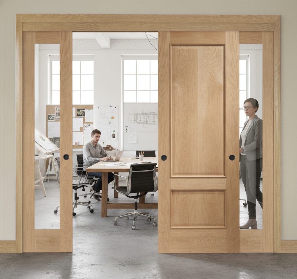 Premium Oak Room Divider with Clear Glazed Side Panels for Stylish Spaces and Efficient Use of Space