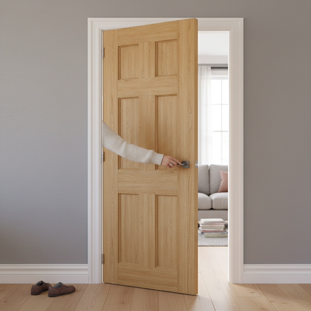 Premium Fully Finished Oak Internal Door - Traditional 6 Panel Design with Fire Door Options and High-Density Core