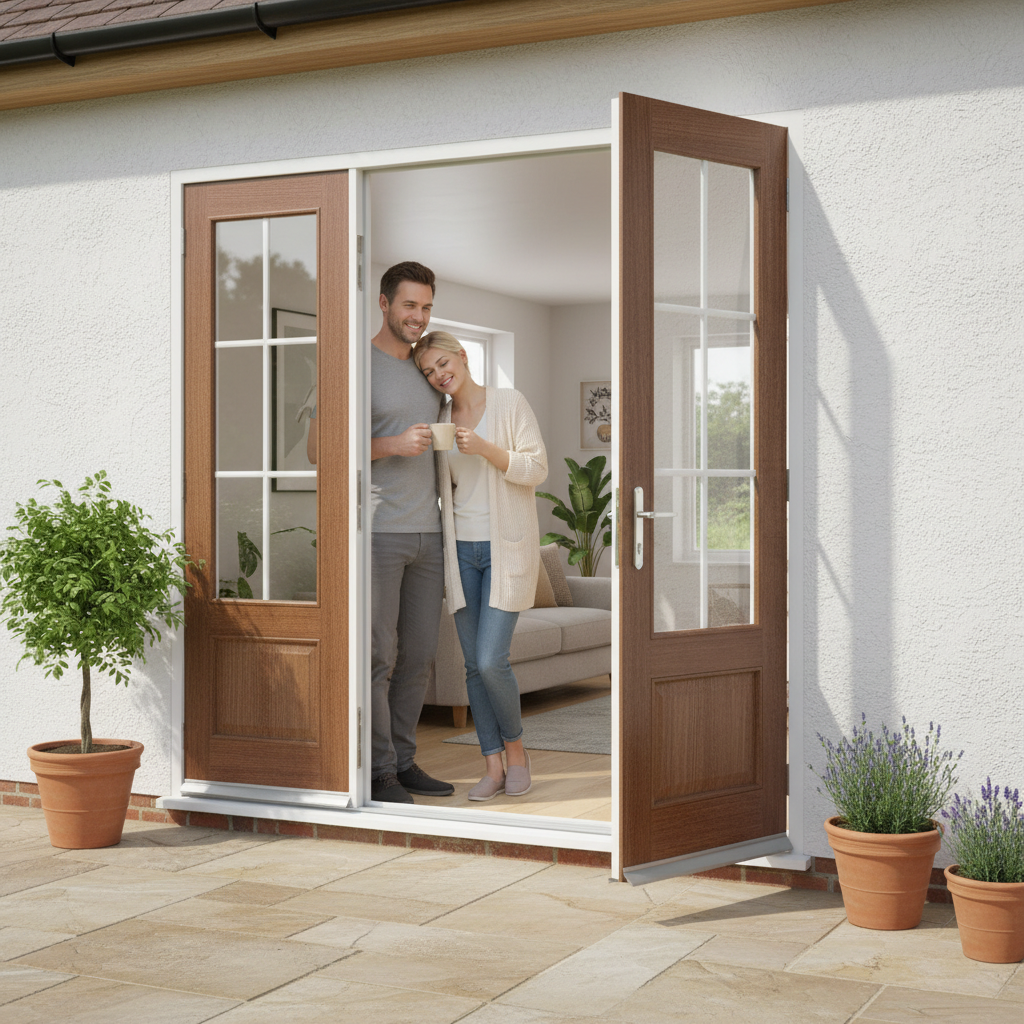 Premium Hardwood External French Door Pair with Laminated Timber Cores for Durability and Stability