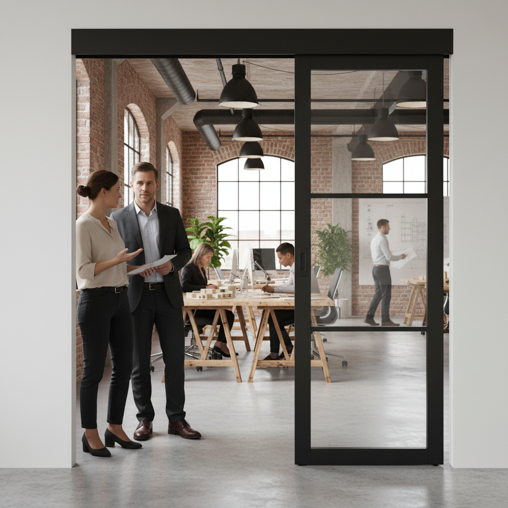 Premium Internal Fully Finished Industrial Pocket Door Set with 3 Clear Glass Panels and Easy Roll Track System - Image 2