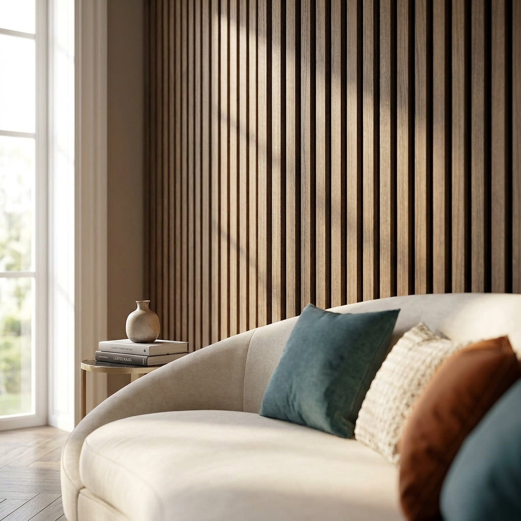 Elevation Acoustic Wall Panelling, Light Walnut, Fully Finished, 1200x600mm - detail view