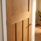 Internal Oak FD30 Fire Door Unfinished 1930's 4 Panel Solid Core - detail view