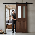 Premium Fully Finished Victorian 1 Light Sliding Door with Clear Glass Panels and Black Steel Track for Space-Saving Elegance