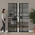Premium Double Flush Pocket Door Set with Tinted Glass and No Bottom Track - Space-Saving Design for Modern Interiors