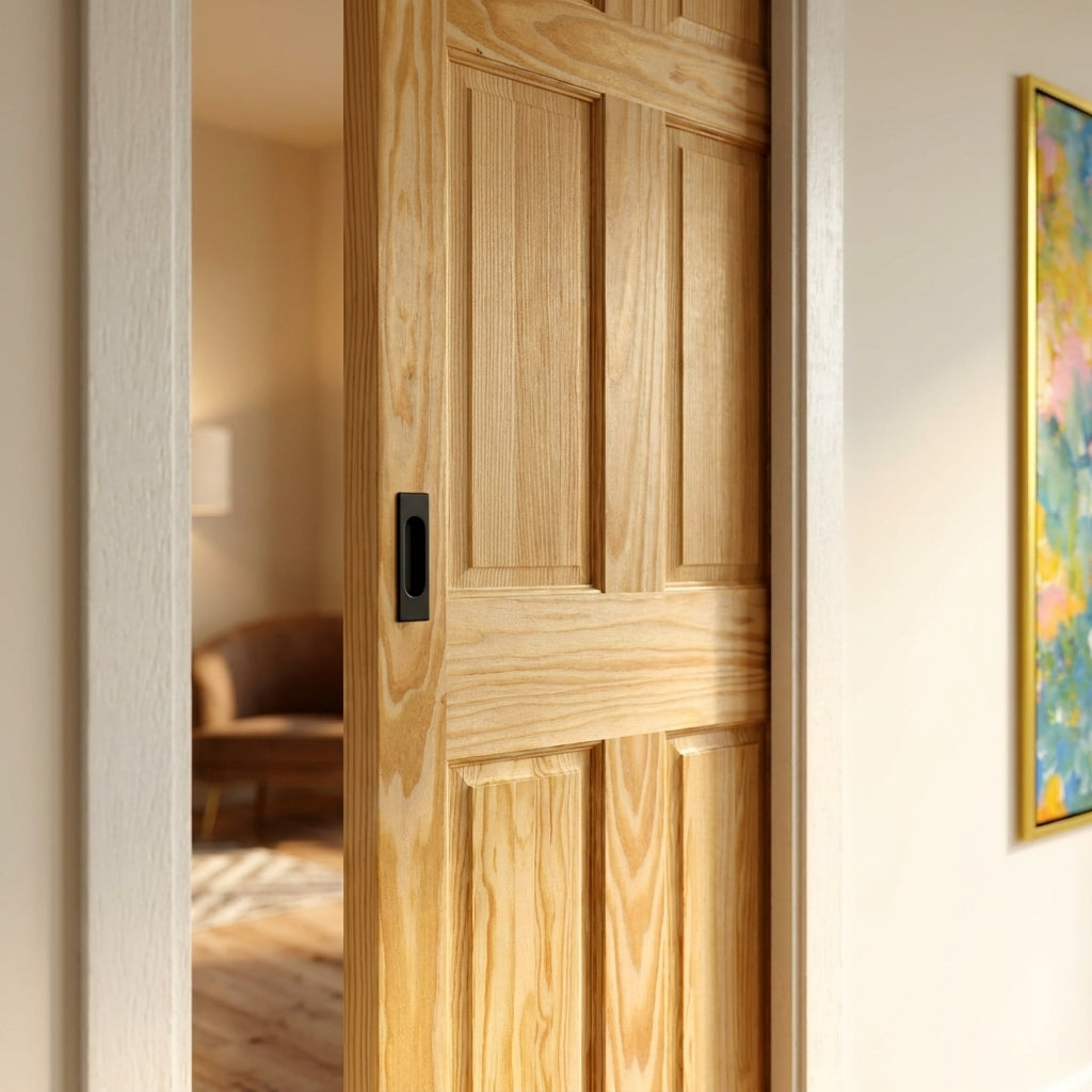 Internal Pocket Door Set, 100mm, Unfinished Clear Pine, 6 Panel Framed - detail view