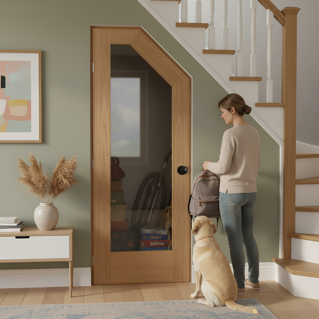 Premium Internal Unfinished Oak Cupboard Door with Clear Glass Panels for Under-Stair Customization - Image 2