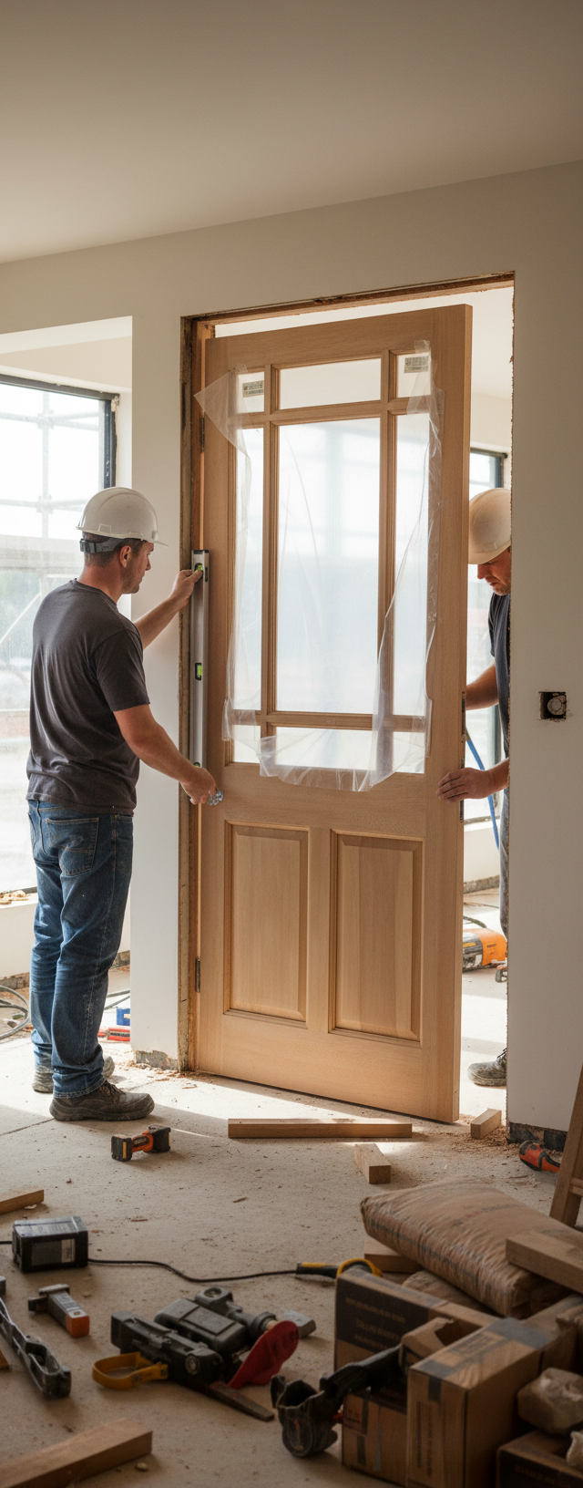 Premium Hardwood External Door with Unglazed Panels and Decorative Bars - M&T Construction