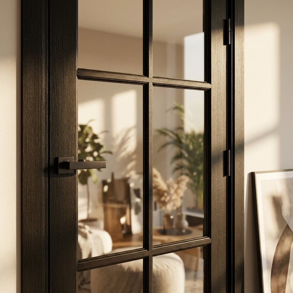 Internal Studio Door with 6 Light Clear Glass, Fully Finished, Jet Black - detail view